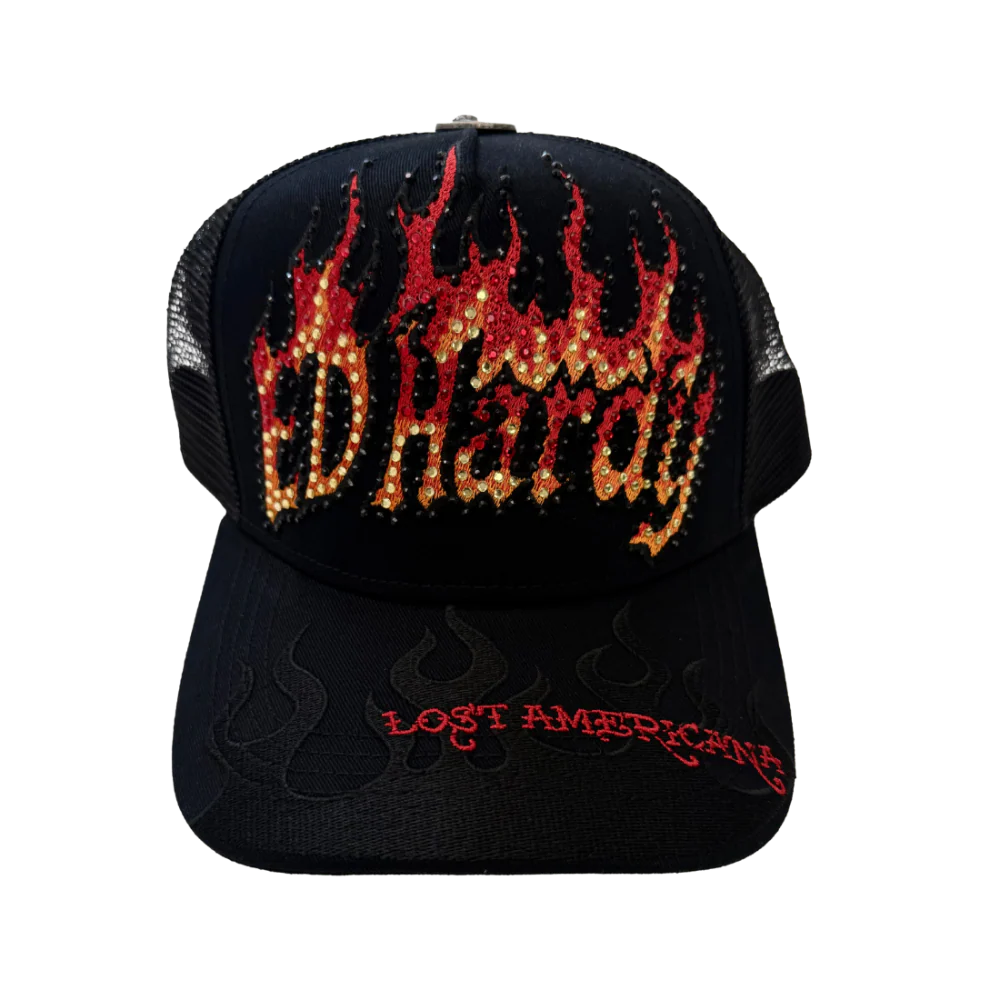 flame logo rhinestone trucker hat